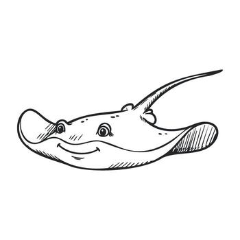 Smiling stingray sketch with detailed outline and simple design vector