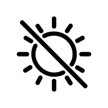 Simple Outline Blocked Sun Icon Representation with Diagonal Line Graphic Element vector