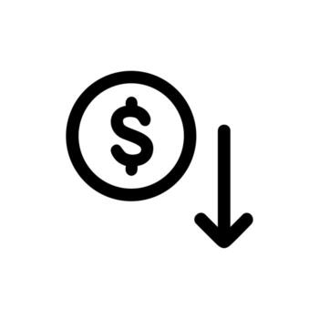 Simple Line Dollar Decrease Downward Arrow Business Finance Icon vector
