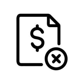 Simple Line Art Dollar File with X Mark Delete Icon Symbol vector