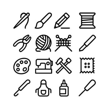Minimalist Outline DIY Handcraft Element Set Line Art Icons vector