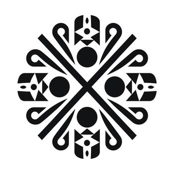 Intricate geometric symbol with bold lines and circular motifs in a black and white color scheme vector