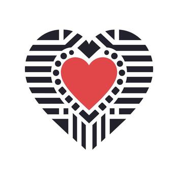 Geometric heart design with red center and black patterned outline for modern decor vector