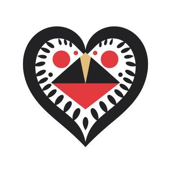 Heart-shaped design featuring a stylized bird with vibrant colors and bold patterns vector