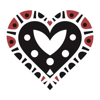 único negro y rojo corazón diseño con intrincado patrones y texturas vector