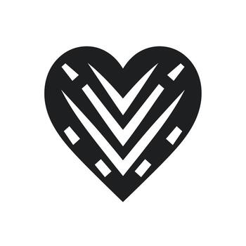 Heart design featuring intricate geometric patterns and bold lines in black and white vector