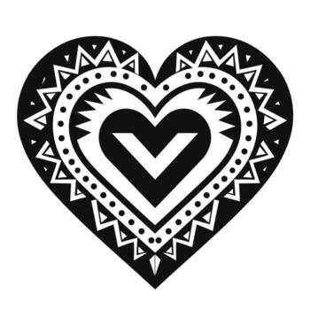 Detailed black and white heart design with intricate patterns and shapes vector