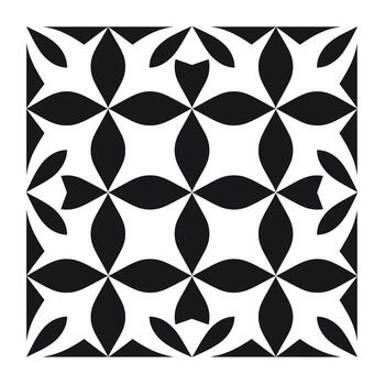 Black and white geometric pattern with leaf shapes in a symmetrical design vector