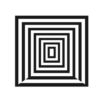 Concentric squares create an optical illusion of depth and motion in black and white design vector