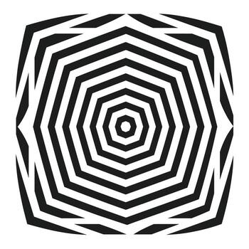 Black and white concentric optical illusion pattern with hexagonal shapes and lines vector