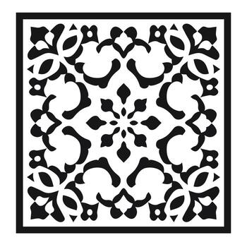 Intricate black and white geometric pattern on a square canvas showcasing decorative design vector
