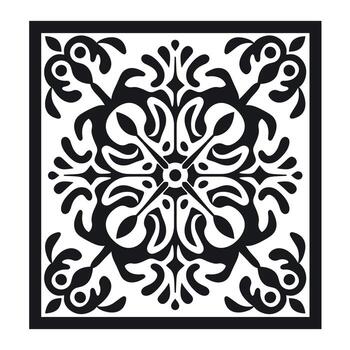 Intricate black and white botanical tile design showcasing elegant patterns and curves vector