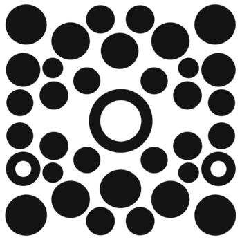 Black circles arranged in various sizes creating a symmetrical pattern on a white background vector