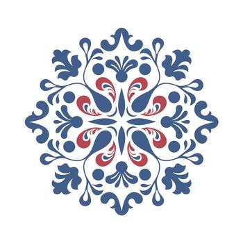 Intricate floral design featuring blue and red elements in a symmetrical pattern vector