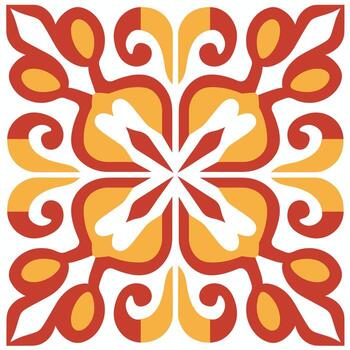 Intricate floral pattern featuring red, yellow, and white elements on a clean background vector