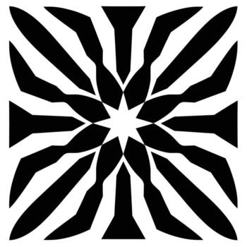 Dynamic black and white geometric pattern with radial symmetry and star-like design vector