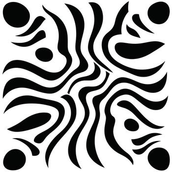 Abstract black and white pattern with flowing shapes and figures on a square canvas vector