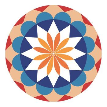 Colorful geometric pattern with floral design in round shape displayed on a clean background vector