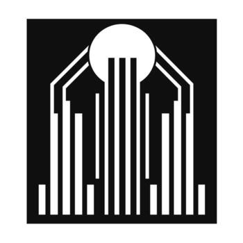 Modern abstract design featuring vertical lines and a central circular shape in black and white vector