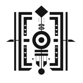 Abstract geometric design featuring bold black shapes and patterns on white background vector