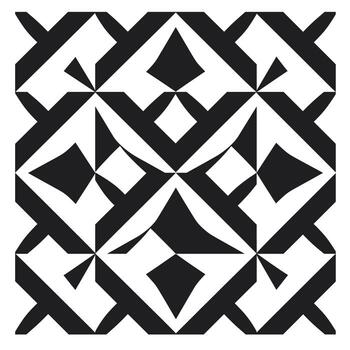 Black and white geometric pattern with intricate shapes on a square grid background vector