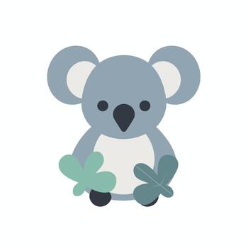 Cute koala character with leaves on a simple background in a playful design style vector