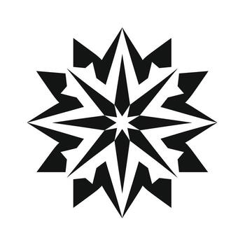 Stylized black compass rose with sharp points and symmetrical design vector
