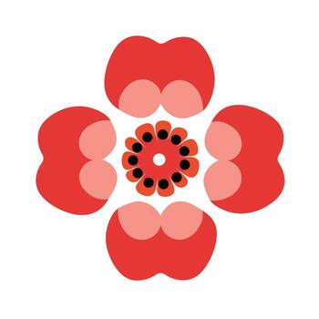 rojo flor diseño con único pétalos y centrar modelo creado con sencillo formas vector