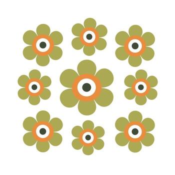 Vibrant floral pattern with colorful flowers arranged in a grid on a white background vector