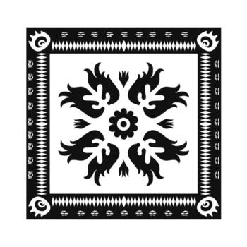 Intricate black and white floral pattern design with bold shapes and symmetrical layout vector