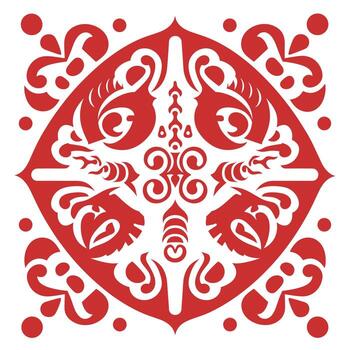 Elaborate red paper cut design with intricate patterns and motifs vector