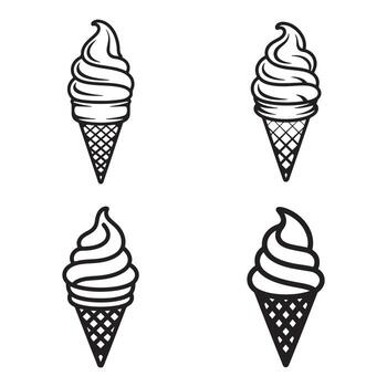 Set of four outline ice cream cones soft serve swirl vector