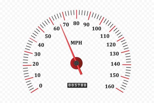 Realistic analog speedometer car odometer red rpm dial counter gauge miles engine speed measuring scale meter dashboard indicator on isolated background vector