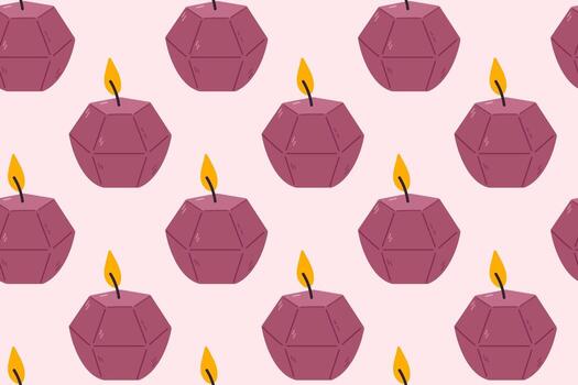 Repeating pattern with faceted candles in modern polygon shape on soft background vector