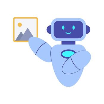Colorful chat robots displaying various emotions and gestures on a clean white background. Playful designs with expressive faces and dynamic poses. vector