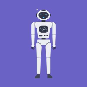 Colorful chat robots displaying diverse emotions and gestures in a futuristic digital environment. Playful and expressive AI companions in vibrant tones. vector