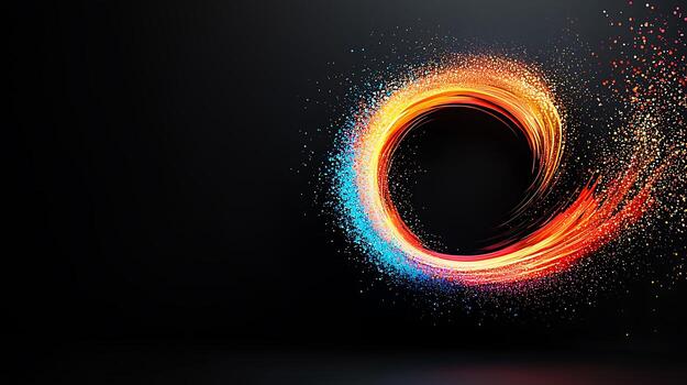 Vibrant swirl of colorful particles against a dark background, creating a dynamic visual effect photo