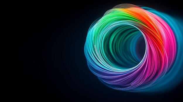 Vibrant swirling colors in a dynamic circular motion against a dark background, creating a mesmerizing visual effect photo