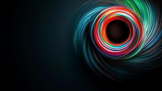 Vibrant swirling colors creating a dynamic circular pattern against a dark background photo