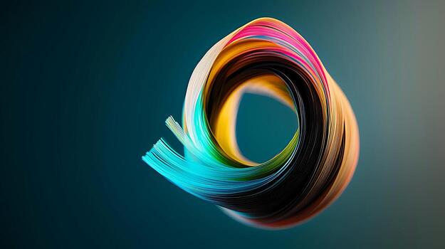 Vibrant swirling colors create a dynamic abstract shape against a soft gradient background photo