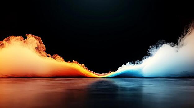 Vibrant swirling smoke in contrasting orange and blue hues creating a dynamic visual effect photo