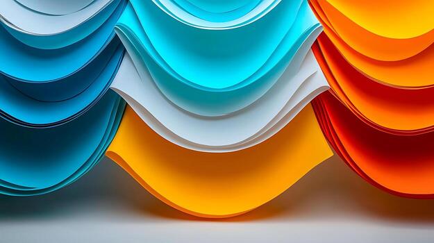 Vibrant Waves of Colored Paper Sheets Stacked in a Creative Display with Soft Shadows photo
