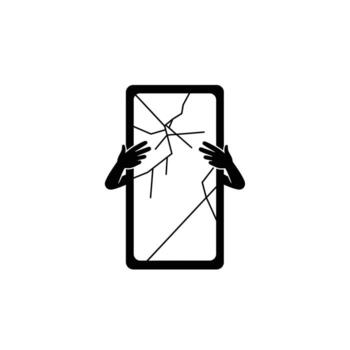 Smartphone with cracked screen held by hands showcasing damage and fragility of technology in a modern minimalistic design vector