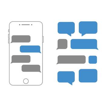 teléfono inteligente con mensajería aplicación interfaz y habla burbujas para comunicación y social redes ilustrando móvil tecnología vector