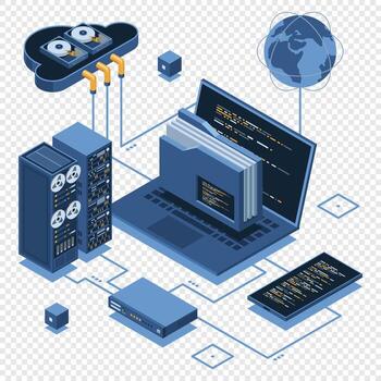 Computer network with cloud and devices vector