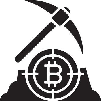 Bitcoin Mining Illustration with Pickaxe Symbolizing Cryptocurrency Extraction and Blockchain Technology Discovery vector