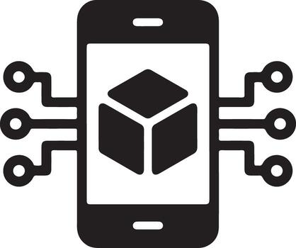 Mobile phone technology with cube and network connections depicting advanced communication and data processing applications for modern devices and digital services vector