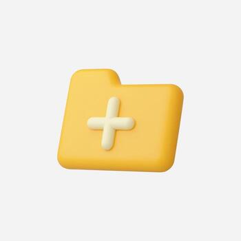 A 3D yellow folder icon with a white add symbol, representing organization. vector