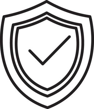 Shield outline with check mark security icon protection symbol safety assurance black line art illustration isolated on transparency background simple design trust reliability secure concept vector