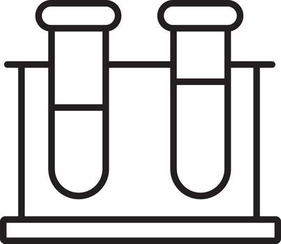 Two laboratory test tubes with liquid, held in test tube rack, simple black line icon, science and research concept, isolated on transparency background vector